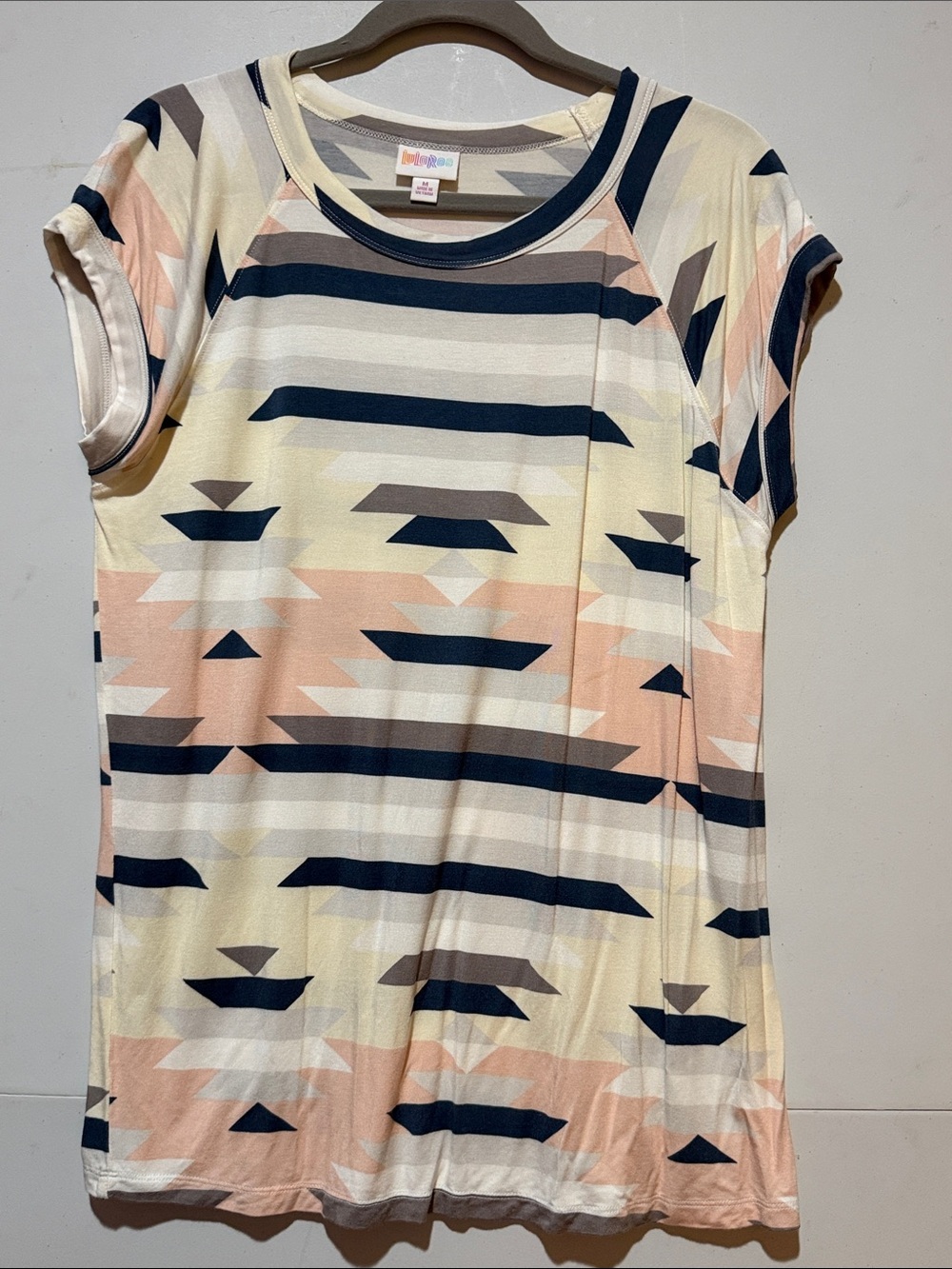 LuLaRoe Short Sleeve Ashley southwest pattern Crewneck Top - Peach, Navy & Cream